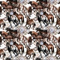 Horses seamless pattern. Wild western background. equestrian illustration.