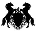 Horses with shield among rose flowers heraldic vector design Royalty Free Stock Photo