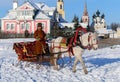 Horses with sledge in Suzdal, Russia Royalty Free Stock Photo