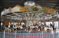 Horses on a traditional fairground B&B carousel at historic Coney Island Boardwalk