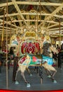 Horses on a traditional fairground B&B carousel at historic Coney Island Boardwalk in Brooklyn Royalty Free Stock Photo