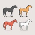 Horses, vector illustration, outline set Royalty Free Stock Photo