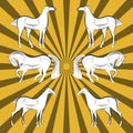 Horses on yellow and mustard color rays background Royalty Free Stock Photo