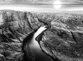 Horseshoe Bend by Grand Canyon at sunset. Red rock canyon road panoramic landscape. Mountain road in red rock canyon Royalty Free Stock Photo