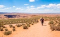 Horseshoe bend. Tour in Arizona. Tourists in the desert area of the Grand Canyon and the Colorado River.