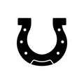 Horseshoe Black Silhouette Icon. Horse Shoe Hoof Retro Steel Glyph Pictogram. Lucky Fortune Flat Symbol. Good Luck Royalty Free Stock Photo