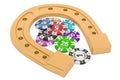 Horseshoe with casino tokens. Good luck concept, 3D rendering