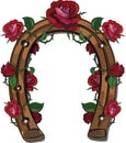 Horseshoe entwined with roses Royalty Free Stock Photo