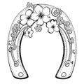 Horseshoe with flowers hand drawn sketch Vector illustration, Symbol of good luck