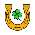 Horseshoe and four leaf clover color icon