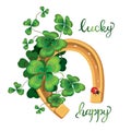 Horseshoe and four leaf clover for luck