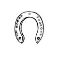 Horseshoe hand drawn doodle gravure vintage style, sketch