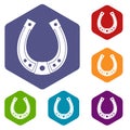 Horseshoe icons set hexagon