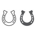 Horseshoe line and glyph icon, st patrick s day and western, steel horseshoe sign, vector graphics, a linear pattern on