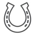 Horseshoe line icon, st patrick`s day and western, steel horseshoe sign, vector graphics, a linear pattern on a white