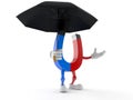Horseshoe magnet character holding umbrella