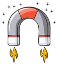 Horseshoe magnet with rocket boosters and sparkling stars Royalty Free Stock Photo