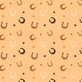 Horseshoe seamless pattern. Cowboy ranch. Horse hoof. Lucky fortune. Equestrian repeated flat print. Horsey shoe. Texas