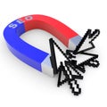 Horseshoe SEO magnet attracts arrow cursors. Royalty Free Stock Photo