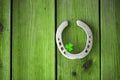 Horseshoe with shamrock on green wood boards