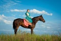 Horsewoman and blue sky