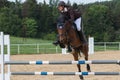 Horsewoman jump on an obstacle
