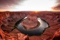 Horshoe bend and direct sunset Royalty Free Stock Photo