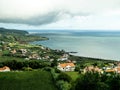 Faial island view as seen from the Nossa Senhora da ConceiÃÂ§ÃÂ£o , showing the marina, the old dock, and volcanic cones, Royalty Free Stock Photo