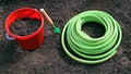 Horticulture accessories on the gardenbed Royalty Free Stock Photo