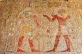 Horus colored Egyptian hieroglyphs from Mortuary Temple of Hatshepsut, Luxor (Egypt) Royalty Free Stock Photo