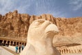 Horus statue infront of famous Hatshepsut temple in Thebes  Egypt Royalty Free Stock Photo