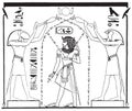 Horus and Thoth of Hat purifying Amenophis II. Set of Egyptian labels and elements. Vector set illustration template tattoo. Royalty Free Stock Photo