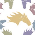 Illustration of silhouetted horses heads in a repeating pattern