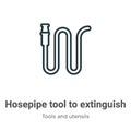 Hosepipe tool to extinguish fire or gardening outline vector icon. Thin line black hosepipe tool to extinguish fire or gardening