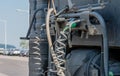 Hoses and connections of back of tractor trailer cab