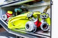 Hoses in vehicle of german fire brigade Royalty Free Stock Photo