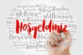 Hosgeldiniz Welcome in Turkish word cloud with marker in different languages, conceptual background