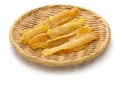 Dried sweet potato, Hoshi-imo, Japanese traditional snack on bamboo basket