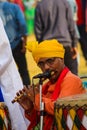 Hoshiarpur Punjab India 10 28 2018 closeup of a person playing flute concert on the street