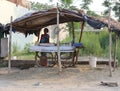 Hoshiarpur Punjab India 05 29 2021 A young entrepreneur setting up tea stall roadside traditional tea stall