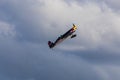 Hosin, Czech republic - September 02, 2023: Famous acrobatic pilot Martin Sonka fly in Red Bull Extra 330 plane on air show