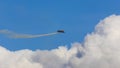 Hosin, Czech republic - September 02, 2023: Famous acrobatic pilot Martin Sonka fly in Red Bull Extra 330 plane on air show