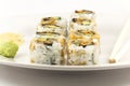 Hosomaki, Unagi maki, BBQ eel, avocado roll Royalty Free Stock Photo