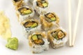 Hosomaki, Unagi maki, BBQ eel, avocado roll Royalty Free Stock Photo