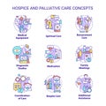 Hospice and palliative care concept icons set