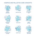 Hospice and palliative care turquoise concept icons set