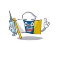 Hospitable Cute Nurse flag canary island Scroll cartoon style holding syringe Royalty Free Stock Photo