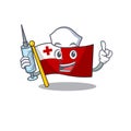 Hospitable Cute Nurse flag tonga Scroll cartoon style holding syringe