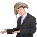 Hospitable russian businessman in fur hat Royalty Free Stock Photo