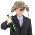 Hospitable russian peasant with bottle in hand Royalty Free Stock Photo